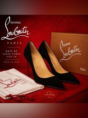 Christian Louboutin Black Suede Pointed-Toe Stiletto Pumps Kate 85 New In Box